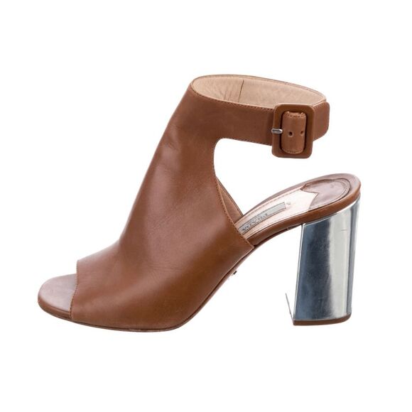 Prada Brown Peep Toe Ankle Strap Block Heel Booties, Sz 7.5 EU 38.5 MSRP $720 - Picture 1 of 12
